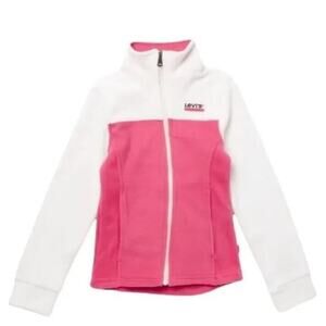 Levis Girls Fleece Full Zip Pocket Colorblock Jacket Pink/White 4XS 3-4YRS $45